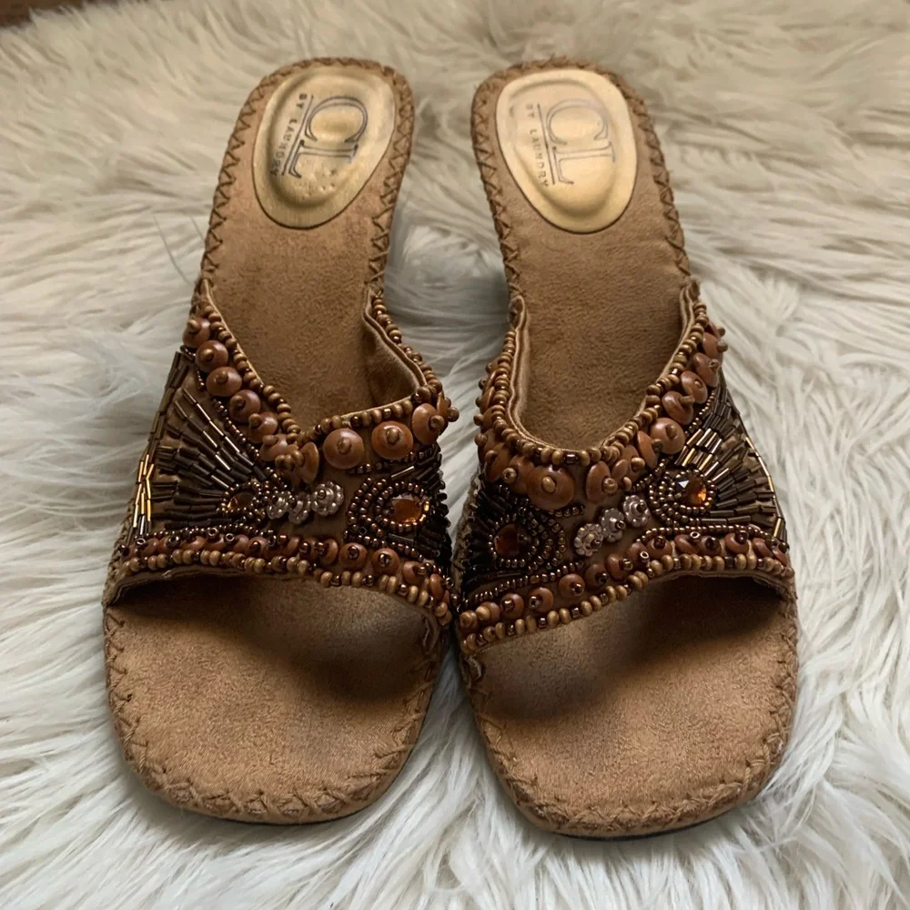 Beaded Tan Women's Sandals - Picture 4 of 7